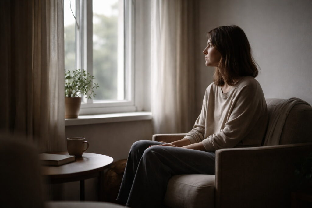 Quiet moment of stillness showing how days without plans can feel heavy despite having no obligations