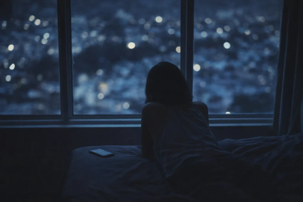A person sitting alone by a window at night, quietly reflecting on why motivation doesn’t last after long effort