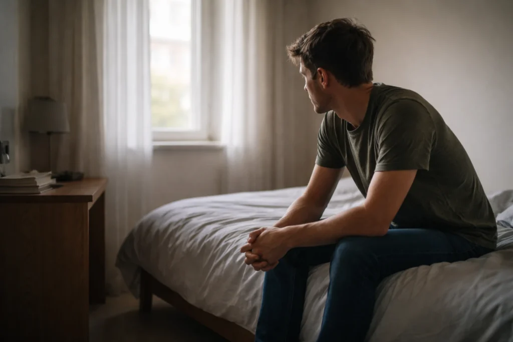 A person sitting quietly and reflecting when nothing is working in life.