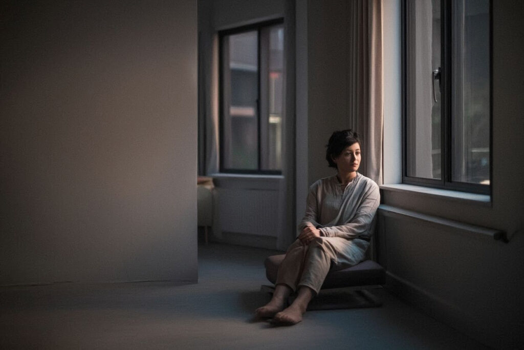 Quiet moments alone by the window, capturing why quiet time feels uncomfortable before it feels restful.