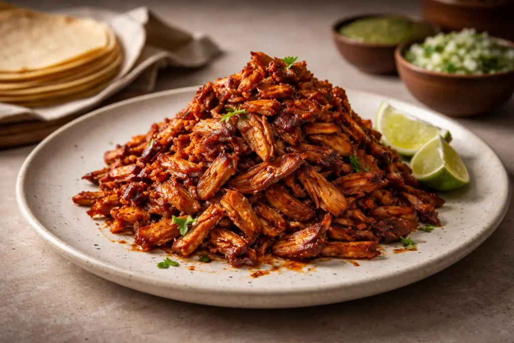 Pastor meat prepared in the traditional al pastor style