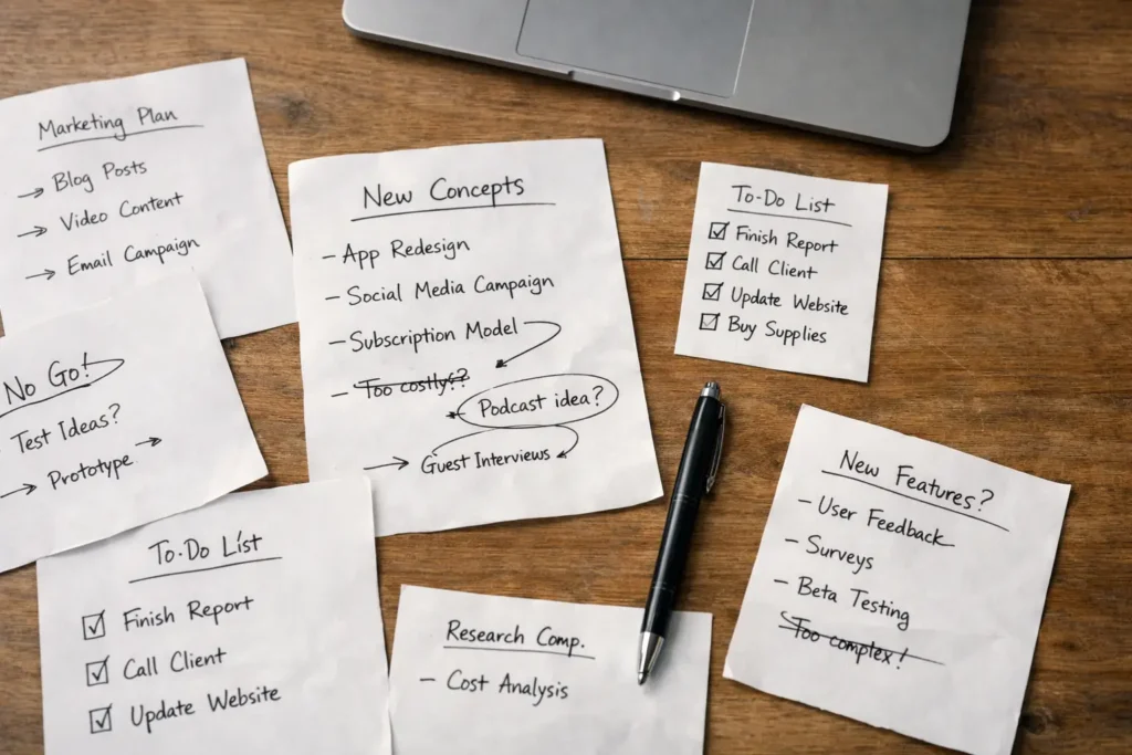 Person overwhelmed by multiple to-do lists and decisions at a desk, illustrating how to stop procrastinating when you feel overwhelmed.