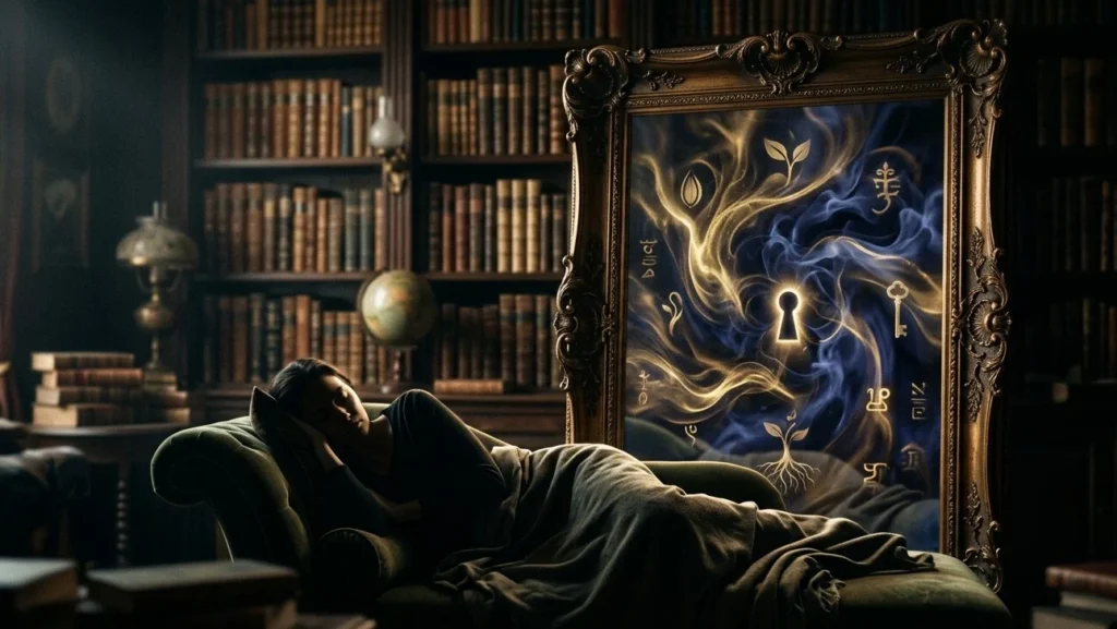 Symbolic representation of a sleeping person exploring the subconscious meaning of seeing private parts in a dream.