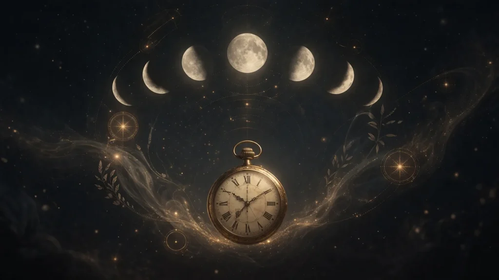 do dreams come true concept with moon phases and clock representing dream timing and tithi meaning