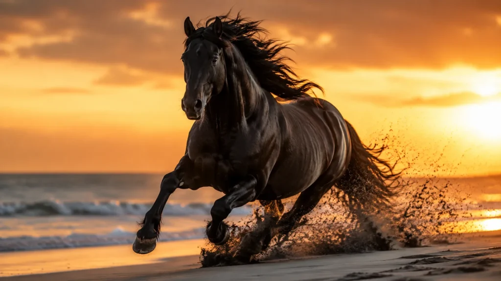 black horse running on beach at sunset horse dream meaning