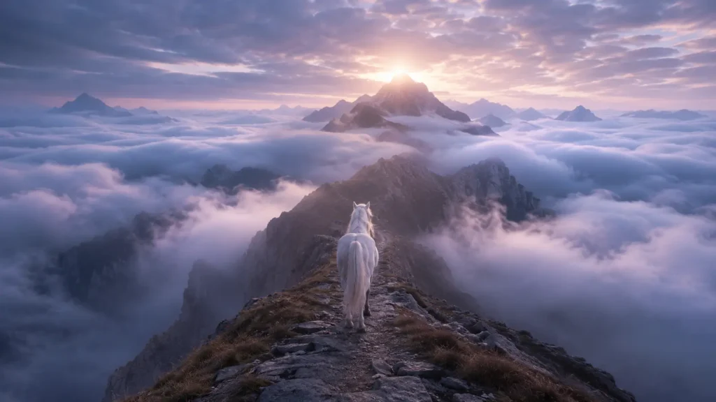 white horse standing above clouds spiritual horse dream meaning