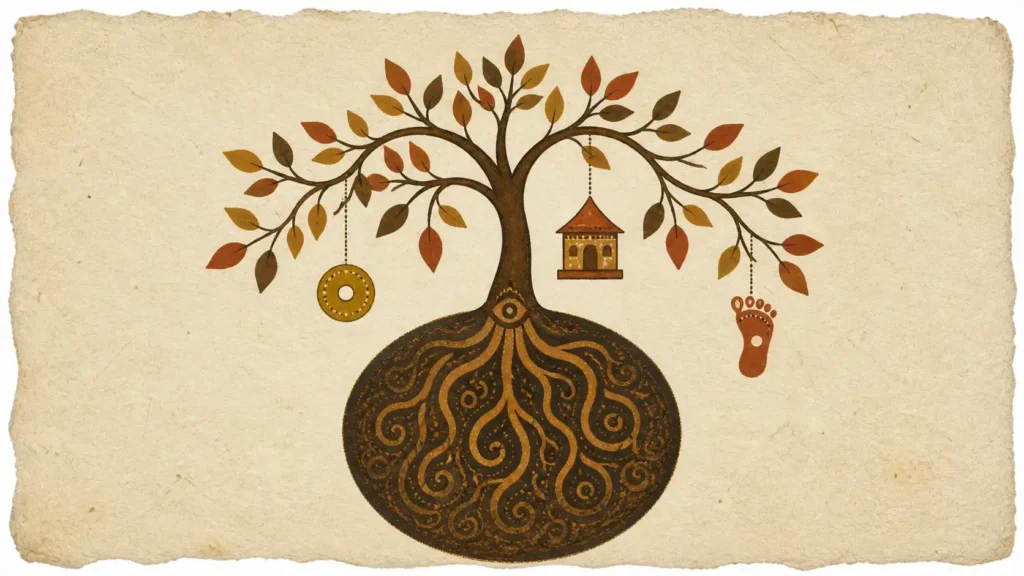 Dreaming of soil traditional meaning with tree and roots symbolizing life, karma, and outcomes